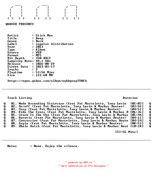 NFO for the release Stick_Men-Deep-WEB-2023-QUAVER by QUAVER
