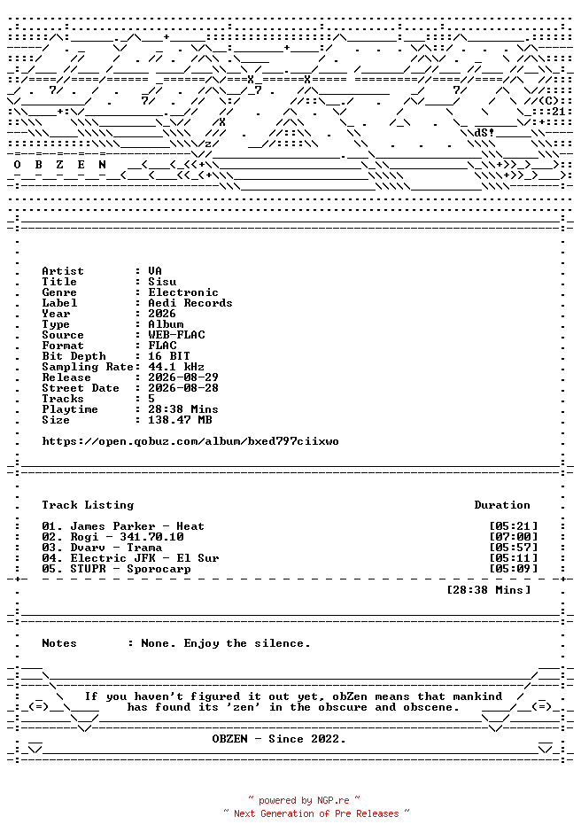NFO for the release VA-Sisu-16BIT-WEB-FLAC-2026-OBZEN by OBZEN