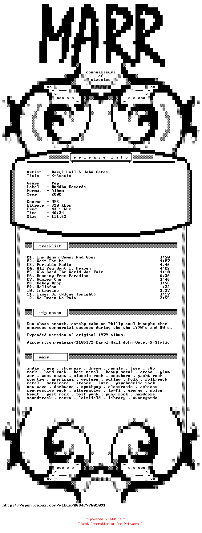 NFO for the release Daryl_Hall_And_John_Oates-X-Static-Remastered_Expanded_Edition-WEB-2000-MARR by MARR