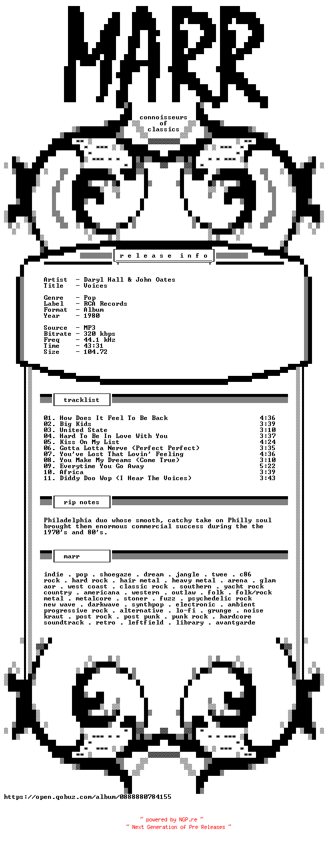 NFO for the release Daryl_Hall_And_John_Oates-Voices-WEB-1980-MARR by MARR