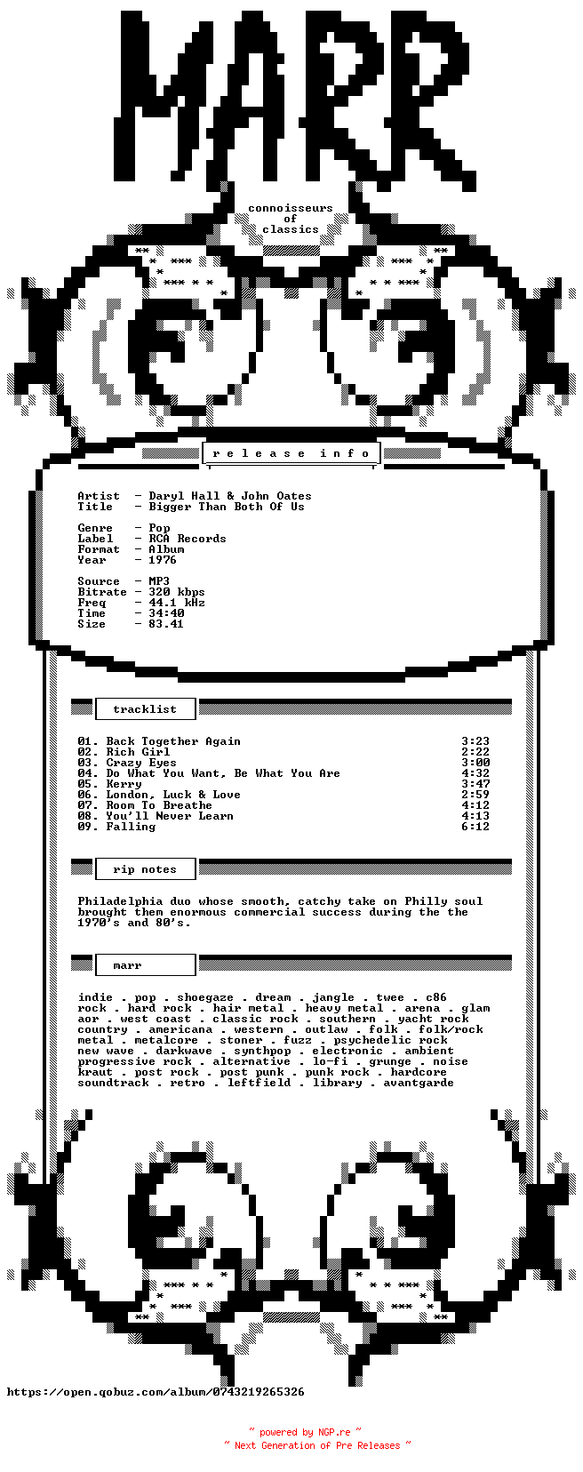 NFO for the release Daryl_Hall_And_John_Oates-Bigger_Than_Both_Of_Us-WEB-1976-MARR by MARR