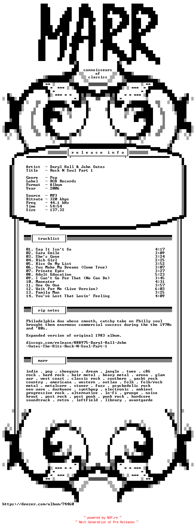 NFO for the release Daryl_Hall_And_John_Oates-Rock_N_Soul_Part_1-Remastered_Expanded_Edition-WEB-2006-MARR by MARR