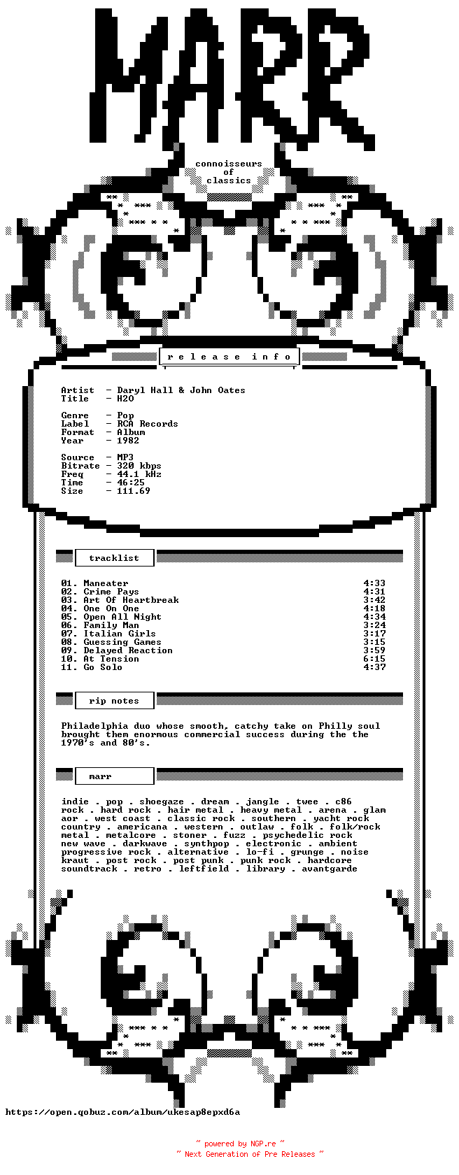 NFO for the release Daryl_Hall_And_John_Oates-H2O-WEB-1982-MARR by MARR