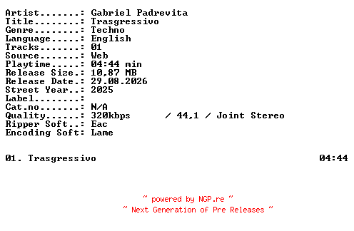 NFO for the release Gabriel_Padrevita-Trasgressivo-SINGLE-WEB-2025-XTC_iNT by XTC_iNT