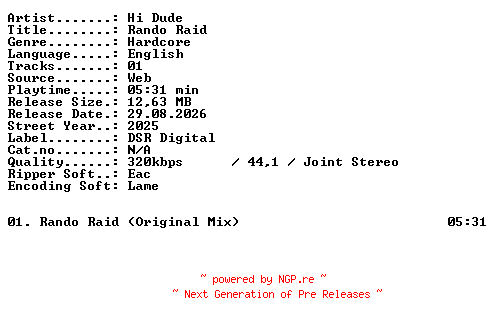 NFO for the release Hi_Dude-Rando_Raid-SINGLE-WEB-2025-XTC_iNT by XTC_iNT