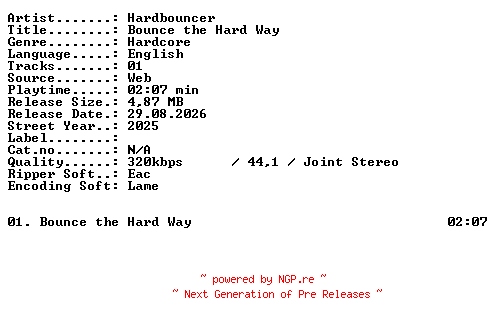 NFO for the release Hardbouncer-Bounce_the_Hard_Way-SINGLE-WEB-2025-XTC_iNT by XTC_iNT