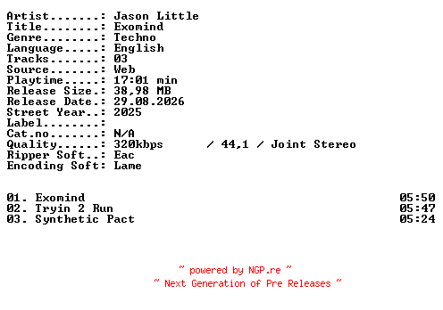 NFO for the release Jason_Little-Exomind-WEB-2025-XTC_iNT by XTC_iNT
