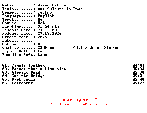 NFO for the release Jason_Little-Our_Culture_is_Dead-WEB-2025-XTC_iNT by XTC_iNT