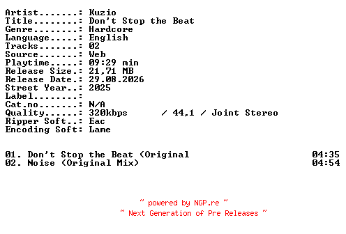 NFO for the release Kuzio-Dont_Stop_the_Beat-WEB-2025-XTC_iNT by XTC_iNT