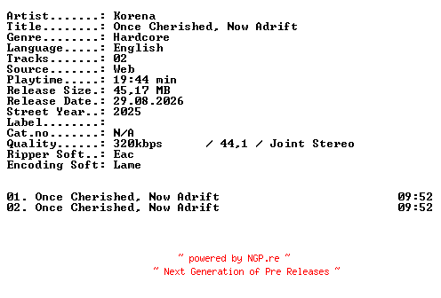 NFO for the release Korena-Once_Cherished_Now_Adrift-WEB-2025-XTC_iNT by XTC_iNT