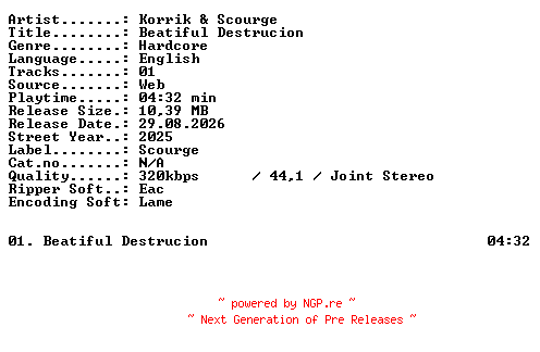NFO for the release Korrik_and_Scourge-Beatiful_Destrucion-SINGLE-WEB-2025-XTC_iNT by XTC_iNT