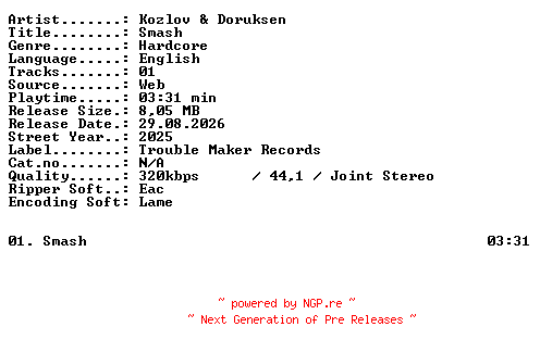 NFO for the release Kozlov_and_Doruksen-Smash-SINGLE-WEB-2025-XTC_iNT by XTC_iNT