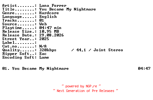 NFO for the release Lana_Forrer-You_Became_My_Nightmare-SINGLE-WEB-2025-XTC_iNT by XTC_iNT