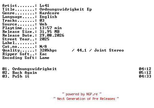 NFO for the release Ls41-Ordnungswidrigkeit_EP-WEB-2025-XTC_iNT by XTC_iNT