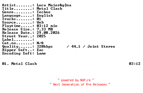 NFO for the release Luca_Maierandgna-Metal_Clash-SINGLE-WEB-2025-XTC_iNT by XTC_iNT