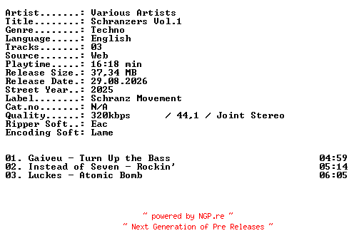 NFO for the release VA-Schranzers_Vol1-WEB-2025-XTC_iNT by XTC_iNT
