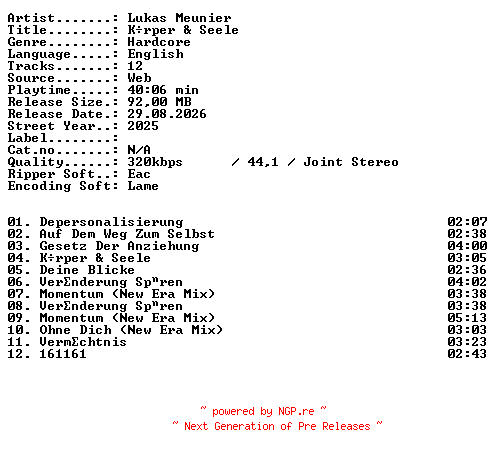 NFO for the release Lukas_Meunier-Krper_and_Seele-WEB-2025-XTC_iNT by XTC_iNT