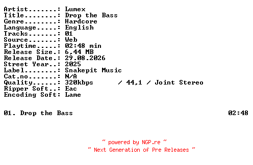 NFO for the release Lumex-Drop_the_Bass-SINGLE-WEB-2025-XTC_iNT by XTC_iNT