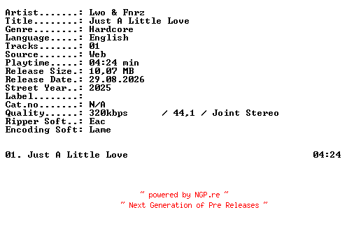 NFO for the release Lwo_and_Fnrz-Just_A_Little_Love-SINGLE-WEB-2025-XTC_iNT by XTC_iNT