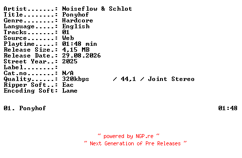 NFO for the release Noiseflow_and_Schlot-Ponyhof-SINGLE-WEB-2025-XTC_iNT by XTC_iNT