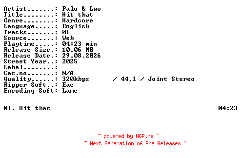 NFO for the release Palo_and_Lwo-Hit_that-SINGLE-WEB-2025-XTC_iNT by XTC_iNT