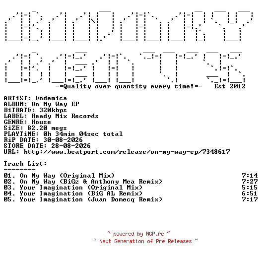 NFO for the release Endemica-On_My_Way_EP-(SRMR298)-WEB-2026-BB by BB