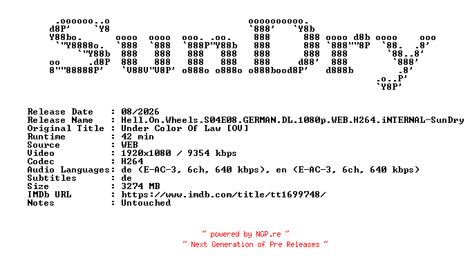 NFO for the release Hell.On.Wheels.S04E08.GERMAN.DL.1080p.WEB.H264.iNTERNAL-SunDry by SunDry