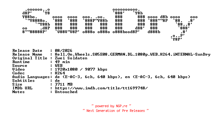 NFO for the release Hell.On.Wheels.S05E08.GERMAN.DL.1080p.WEB.H264.iNTERNAL-SunDry by SunDry