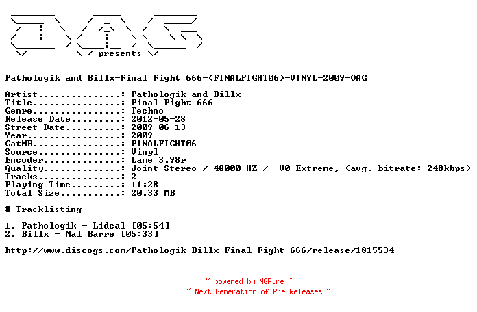 NFO for the release pathologik_and_billx-final_fight_666-(finalfight06)-vinyl-2009 by 2009