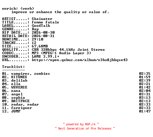 NFO for the release Skaiwater-femme_fatale-WEB-2026-ENRiCH by ENRiCH