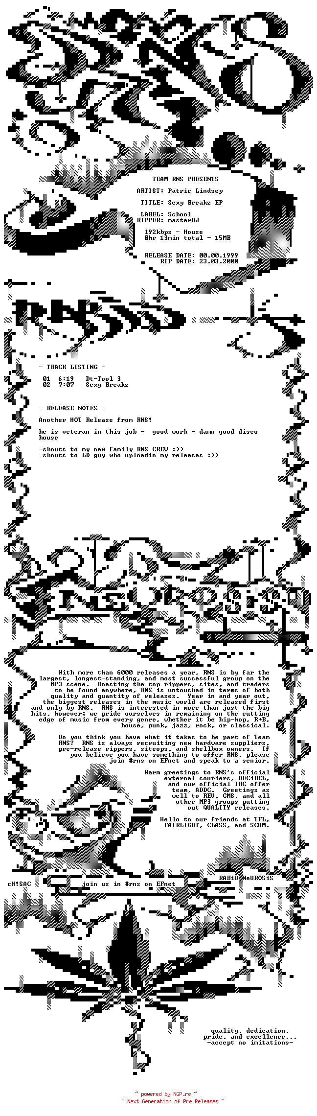 NFO for the release Patric_Lindsey-Sexy_Breakz_EP-vinyl-1999-RNS by RNS