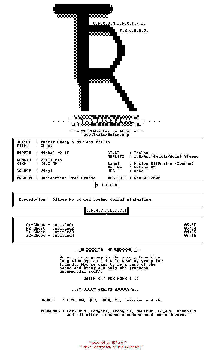 NFO for the release Patrik_Skoog_And_Niklaas_Ehrlin_-_Ghost-VLS-2000-TR by TR