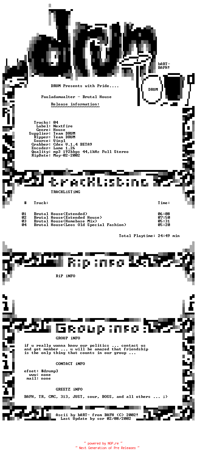 NFO for the release Pauladamwalter_-_Brutal_House-(Vinyl)-1998-DRUM by DRUM