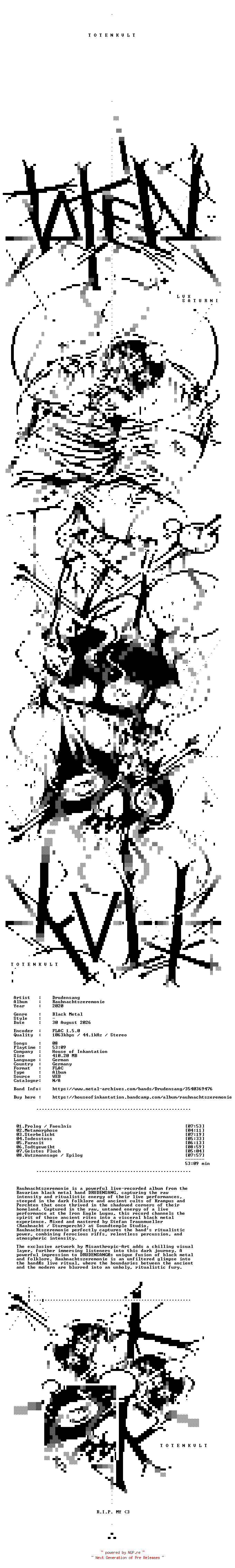 NFO for the release Drudensang-Rauhnachtszeremonie-DE-16BIT-WEB-FLAC-2020-TOTENKVLT by TOTENKVLT