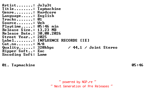 NFO for the release Jo3y3t-Tapmachine-SINGLE-WEB-2025-XTC_iNT by XTC_iNT