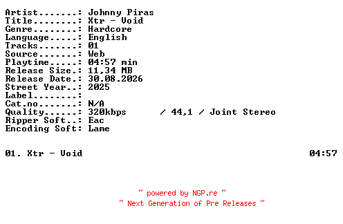 NFO for the release Johnny_Piras-Xtr_-_Void-SINGLE-WEB-2025-XTC_iNT by XTC_iNT