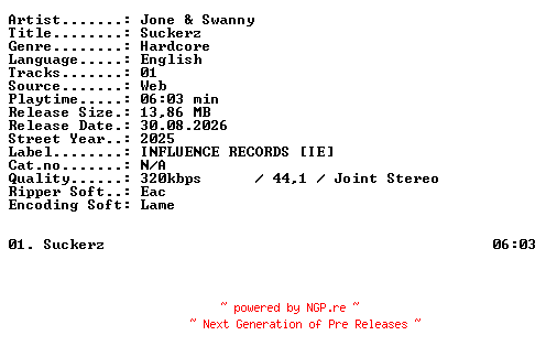 NFO for the release Jone_and_Swanny-Suckerz-SINGLE-WEB-2025-XTC_iNT by XTC_iNT