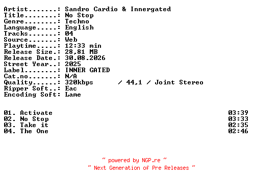 NFO for the release Sandro_Cardio_and_Innergated-No_Stop-WEB-2025-XTC_iNT by XTC_iNT