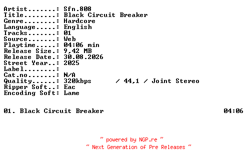 NFO for the release Sfn808-Black_Circuit_Breaker-SINGLE-WEB-2025-XTC_iNT by XTC_iNT