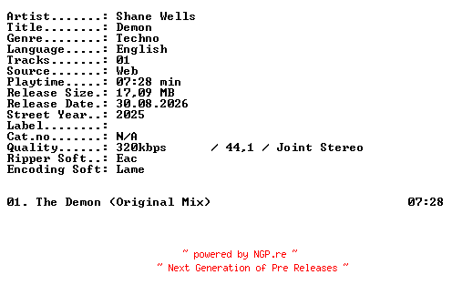 NFO for the release Shane_Wells-Demon-SINGLE-WEB-2025-XTC_iNT by XTC_iNT