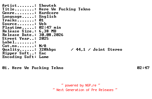 NFO for the release Showtek-Here_We_Fucking_Tekno-SINGLE-WEB-2025-XTC_iNT by XTC_iNT