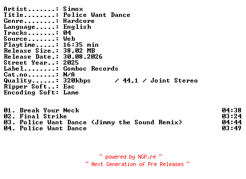NFO for the release Simox-Police_Want_Dance-WEB-2025-XTC_iNT by XTC_iNT