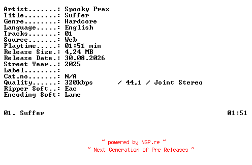 NFO for the release Spooky_Prax-Suffer-SINGLE-WEB-2025-XTC_iNT by XTC_iNT