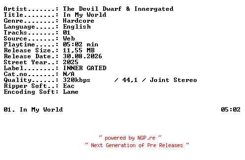 NFO for the release The_Devil_Dwarf_and_Innergated-In_My_World-SINGLE-WEB-2025-XTC_iNT by XTC_iNT
