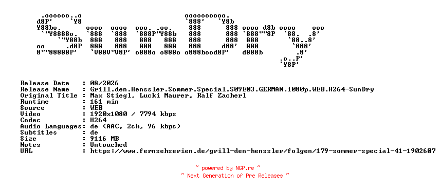 NFO for the release Grill.den.Henssler.Sommer.Special.S09E03.GERMAN.1080p.WEB.H264-SunDry by SunDry