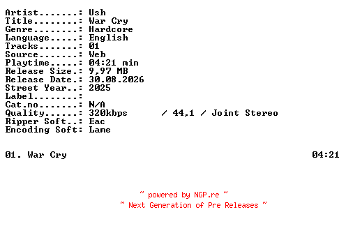 NFO for the release Ush-War_Cry-WEB-2025-XTC_iNT by XTC_iNT