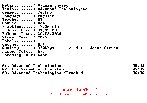 NFO for the release Valera_Unusov-Advanced_Technologies-WEB-2025-XTC_iNT by XTC_iNT