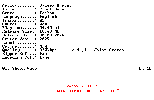 NFO for the release Valera_Unusov-Shock_Wave-SINGLE-WEB-2025-XTC_iNT by XTC_iNT