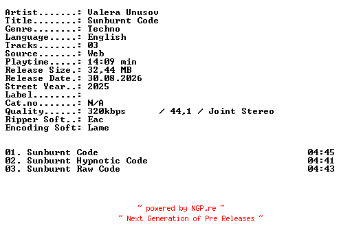 NFO for the release Valera_Unusov-Sunburnt_Code-WEB-2025-XTC_iNT by XTC_iNT