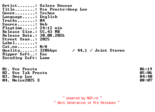 NFO for the release Valera_Unusov-Vse_Prostodeep_Luv-WEB-2025-XTC_iNT by XTC_iNT